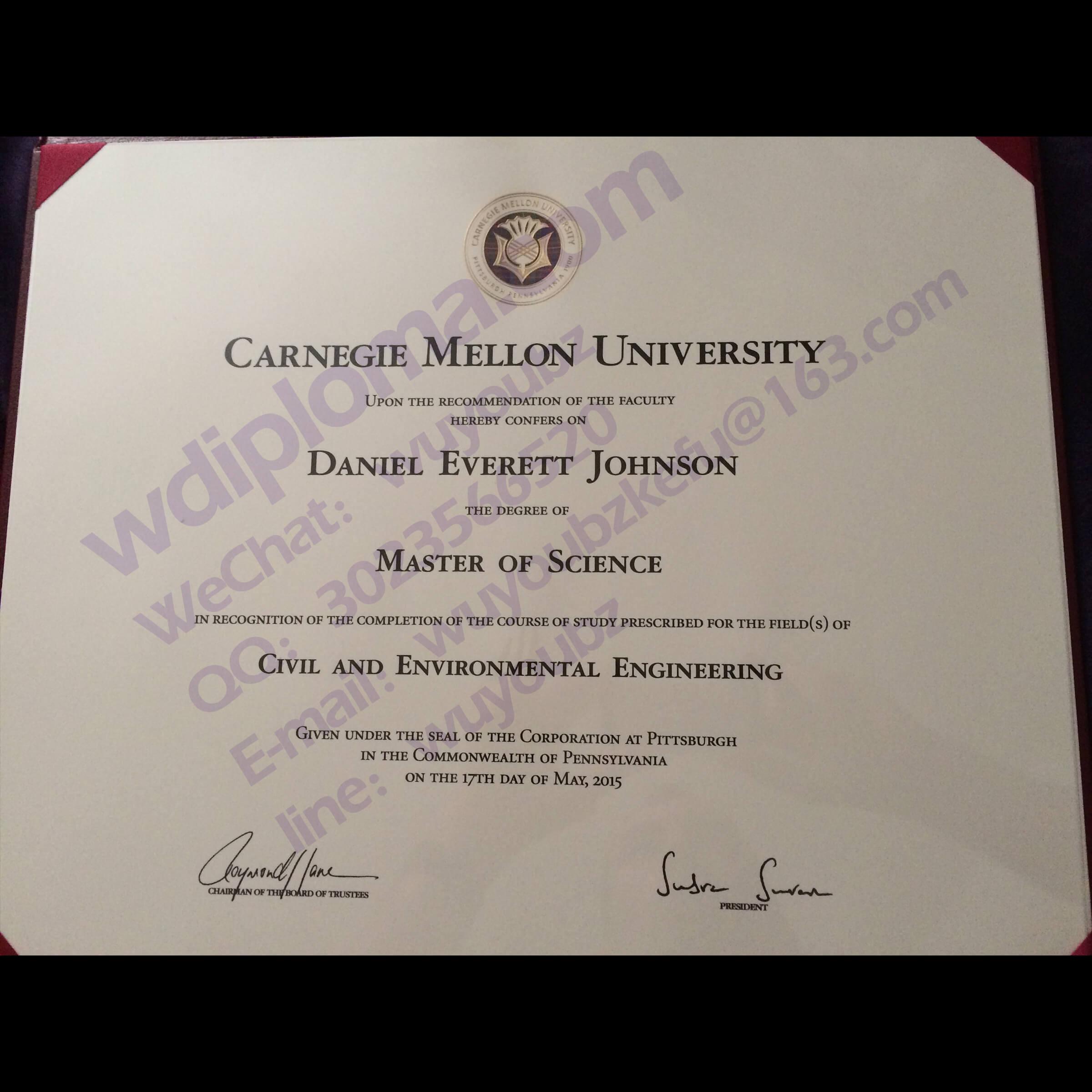 訂購卡內基梅隆大學畢業證書假文憑購買美國假畢業證書實拍樣本